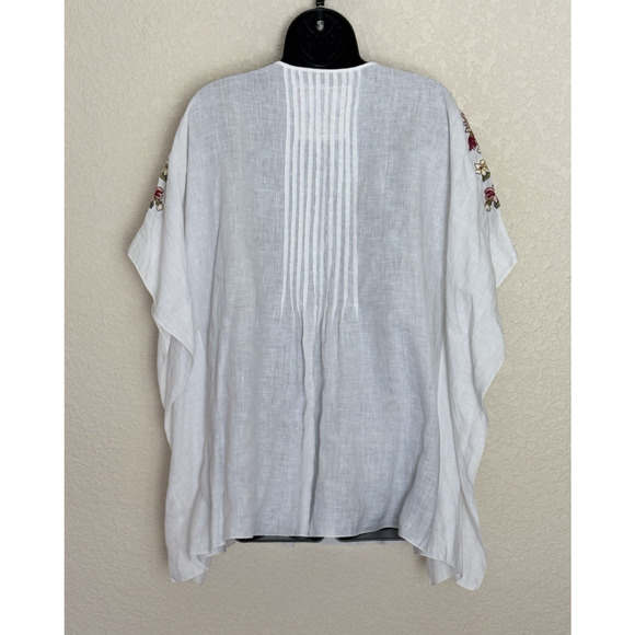 Johnny Was JW Los Angeles Linen Poncho Moji Top Embroidered White Resortwear, L - Picture 4 of 14
